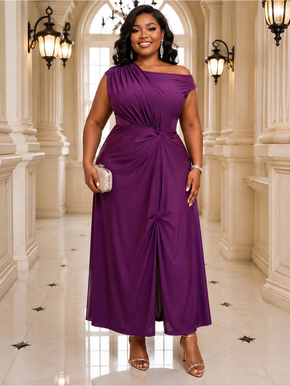 S Curve Purple One Shoulder Maxi Dress Size XL BNWOT